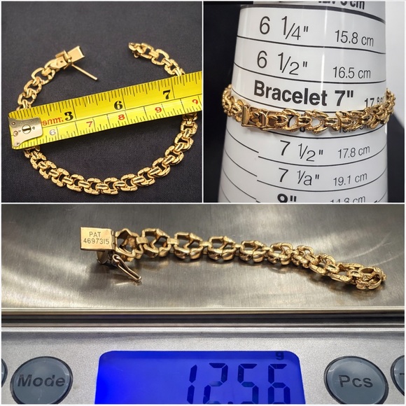 ✨ Vintage Solid 14K Gold Nugget Link Bracelet • 12.56g • 7” • PAT 4697315 ✨ - Picture 9 of 14